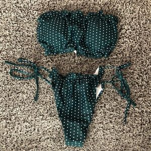 Polka-Dot Ruffle Bandeau with Tied Side Bikini Set